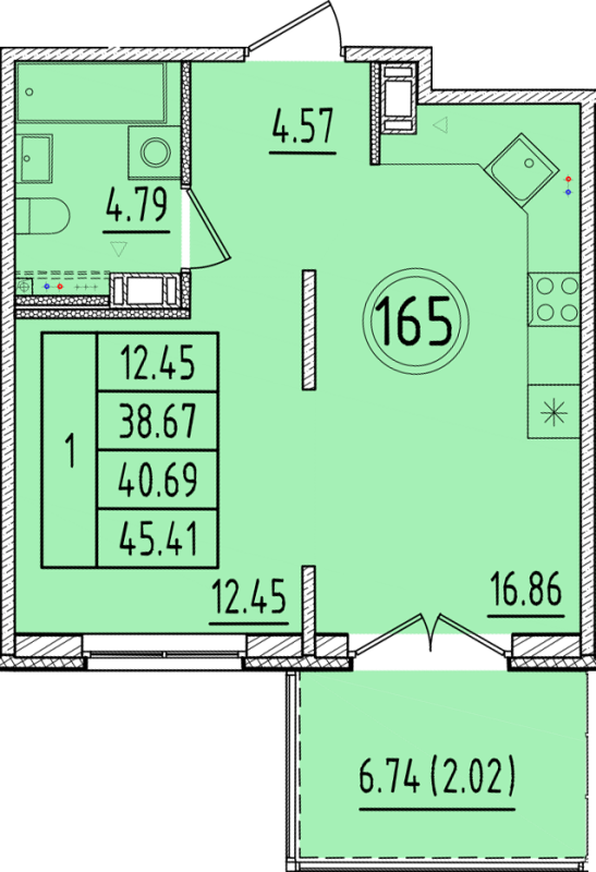 2 ккв (Евро) 38,7 м²