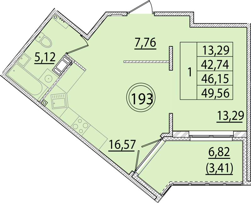 2 ккв (Евро) 42,7 м²