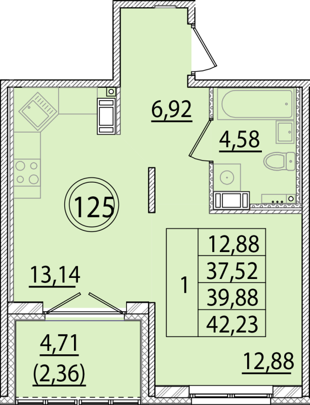 1 ккв 37,5 м²