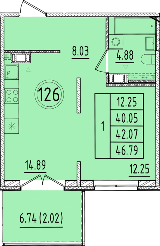 1 ккв 40,1 м²
