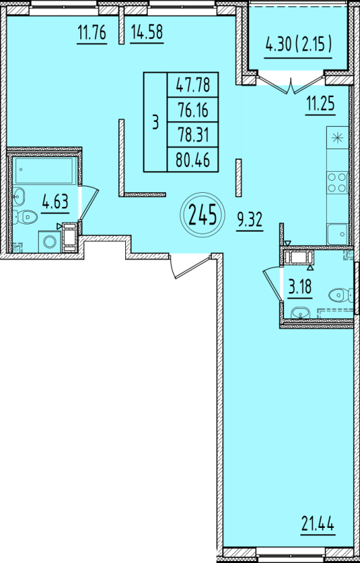 3 ккв 76,2 м²