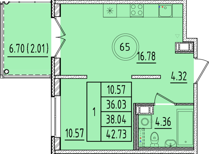 2 ккв (Евро) 36 м²