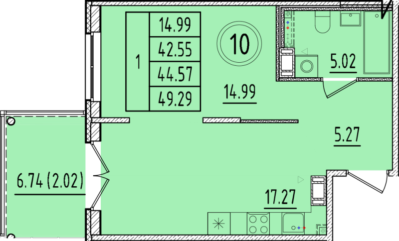 2 ккв (Евро) 42,6 м²