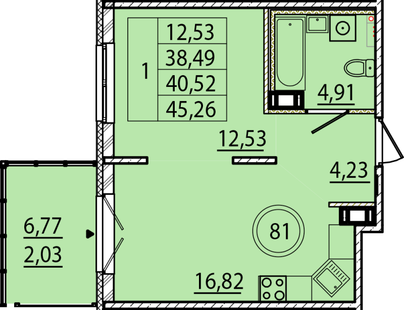 2 ккв (Евро) 38,5 м²