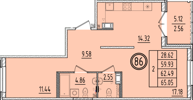 2 ккв 59,9 м²