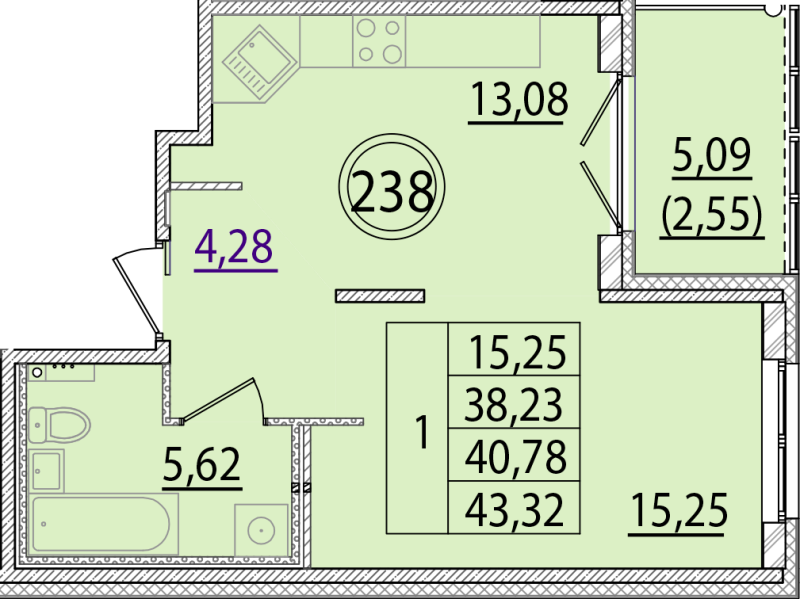 1 ккв 38,2 м²