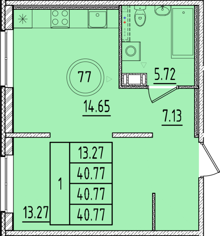 1 ккв 40,9 м²