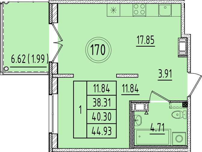 2 ккв (Евро) 38,3 м²