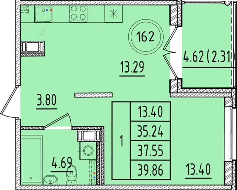 1 ккв 35,2 м²