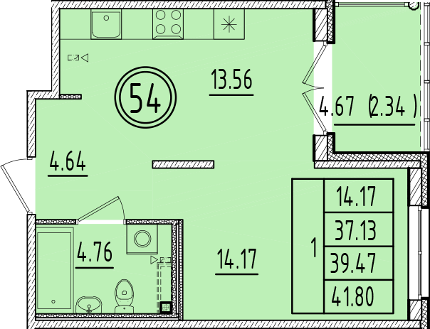 1 ккв 37,1 м²