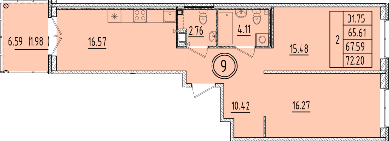 3 ккв (Евро) 65,6 м²