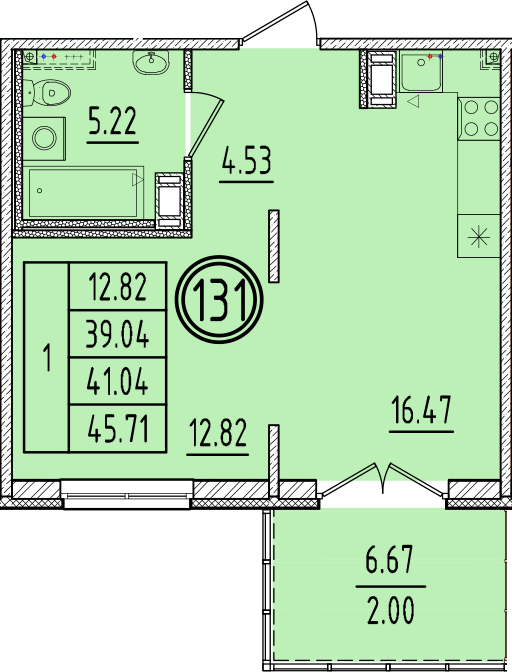2 ккв (Евро) 39 м²