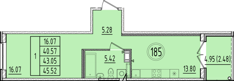 1 ккв 40,6 м²