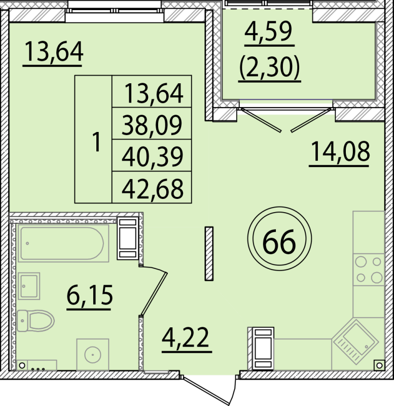 1 ккв 38,1 м²