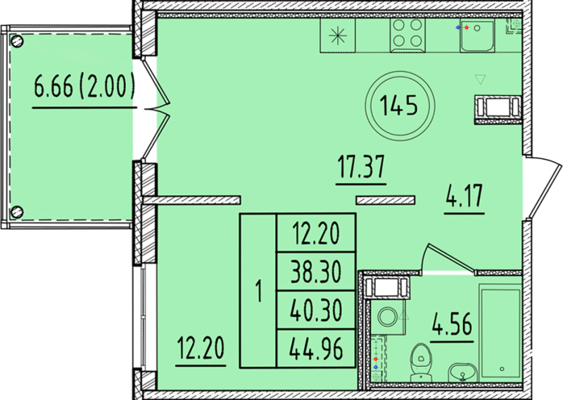 2 ккв (Евро) 38,3 м²