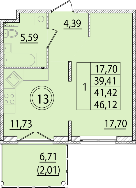 1 ккв 39,4 м²