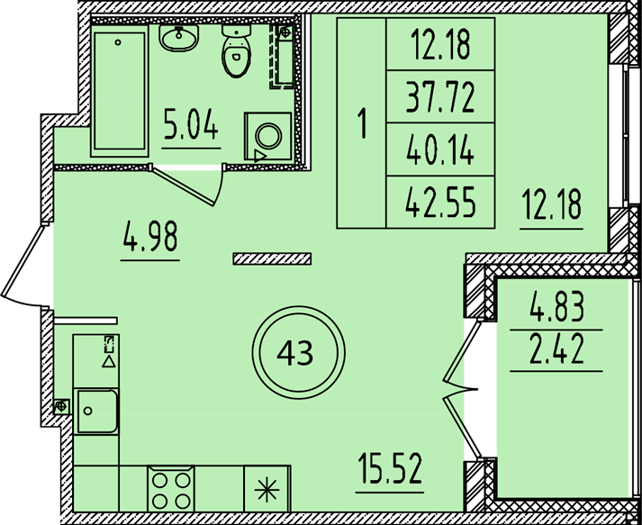 2 ккв (Евро) 37,7 м²