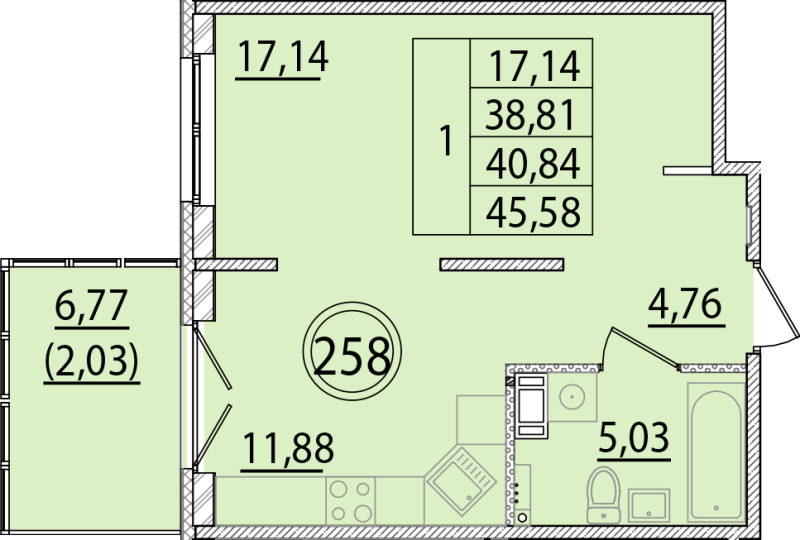 1 ккв 38,8 м²