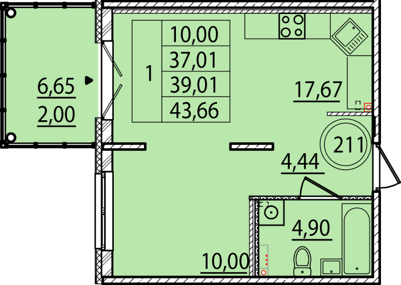 2 ккв (Евро) 37 м²