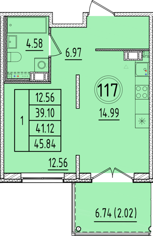 1 ккв 39,1 м²