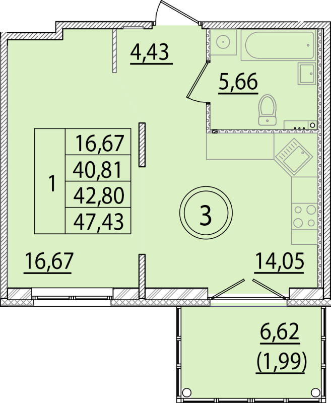 1 ккв 40,8 м²