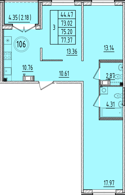 3 ккв 73 м²