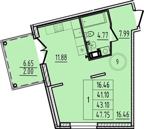 1 ккв 41,1 м²
