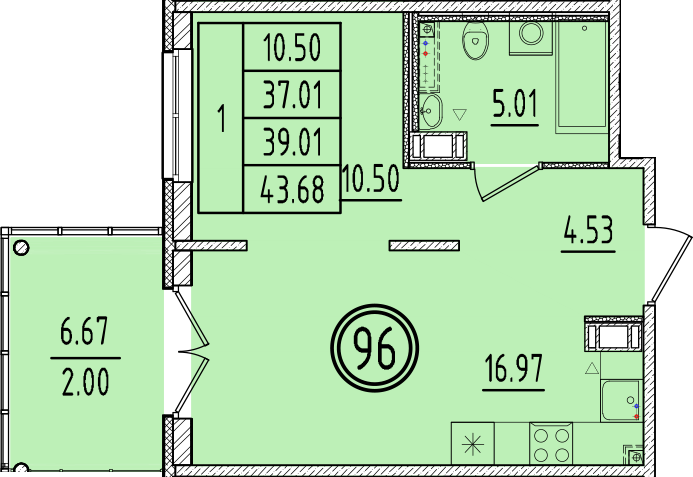 2 ккв (Евро) 37 м²