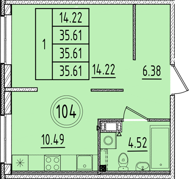 1 ккв 35,6 м²