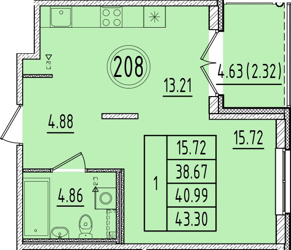 1 ккв 38,7 м²