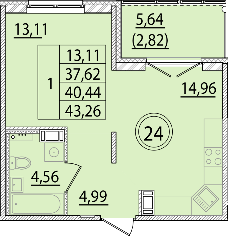 1 ккв 37,6 м²