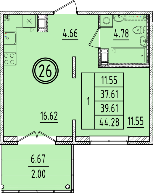 2 ккв (Евро) 37,6 м²