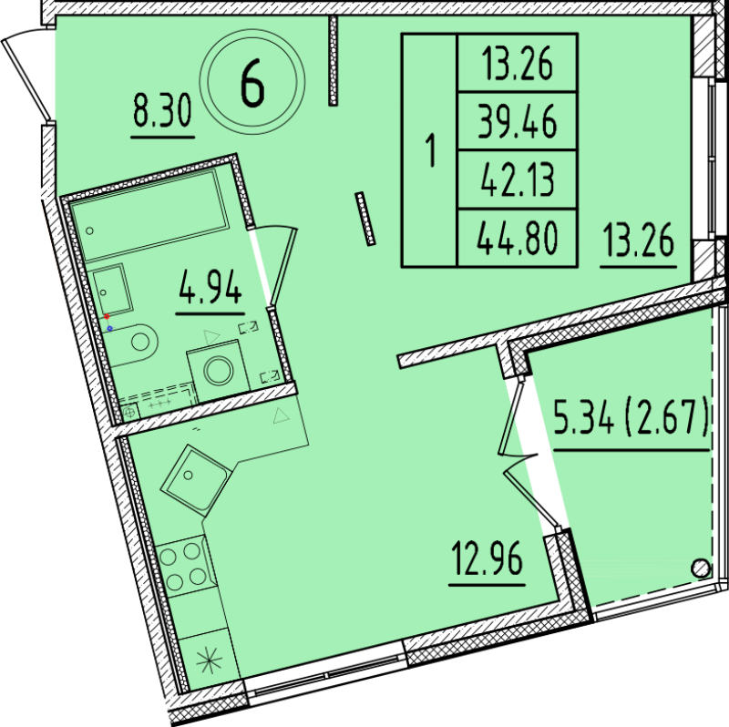 1 ккв 39,5 м²