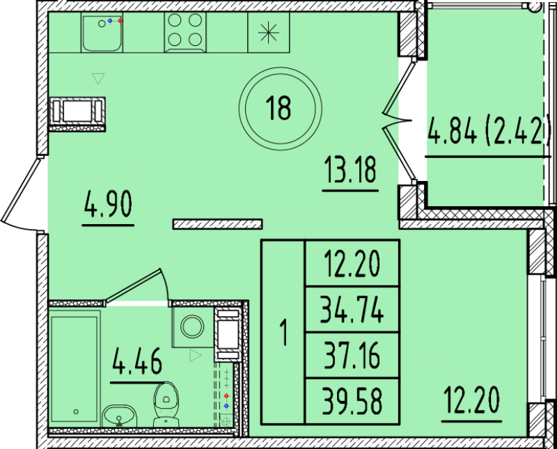 1 ккв 34,7 м²