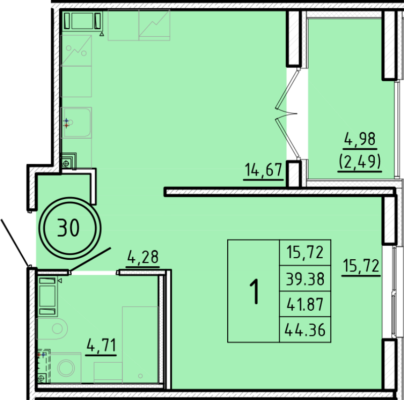 2 ккв (Евро) 39,4 м²