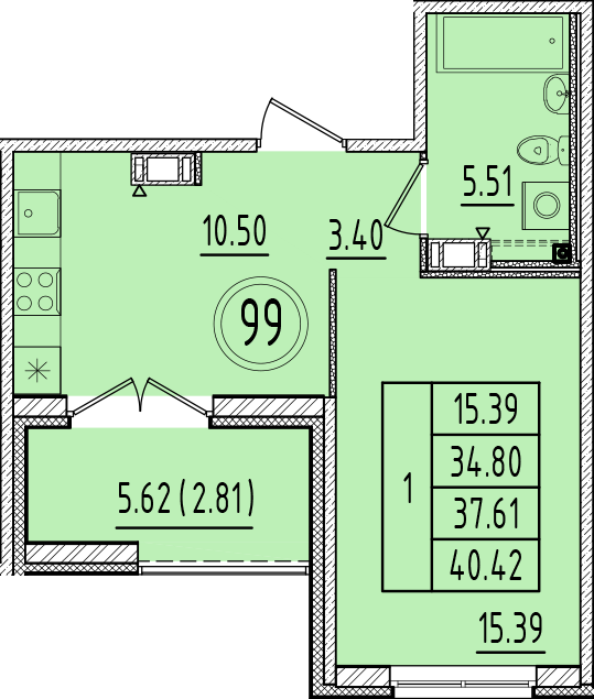 1 ккв 34,8 м²