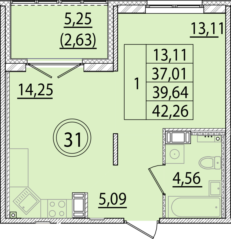 1 ккв 37 м²
