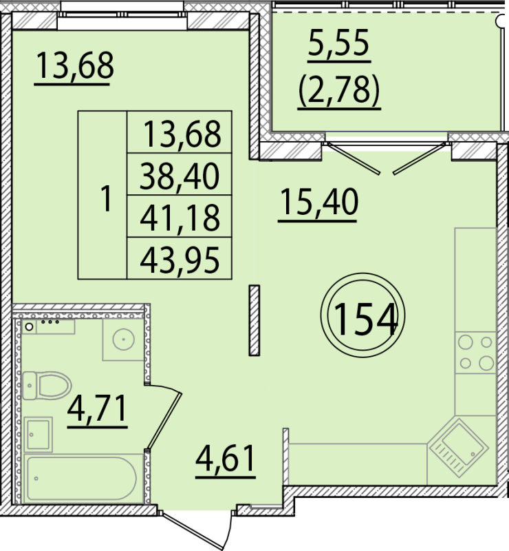 2 ккв (Евро) 38,4 м²