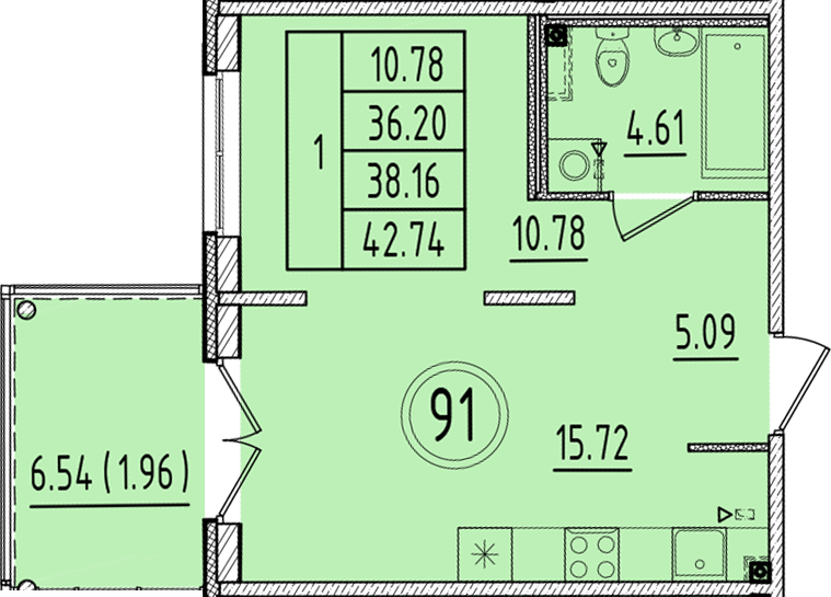 2 ккв (Евро) 36,2 м²