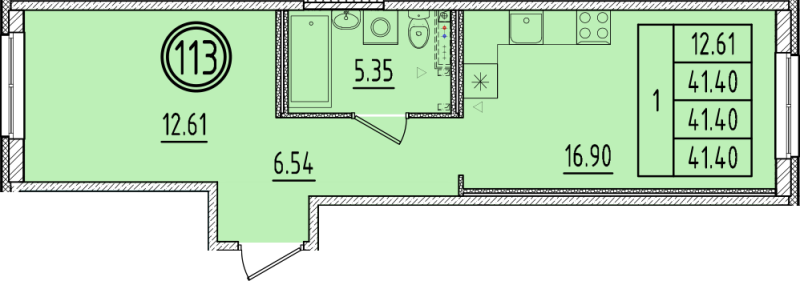 2 ккв (Евро) 41,4 м²