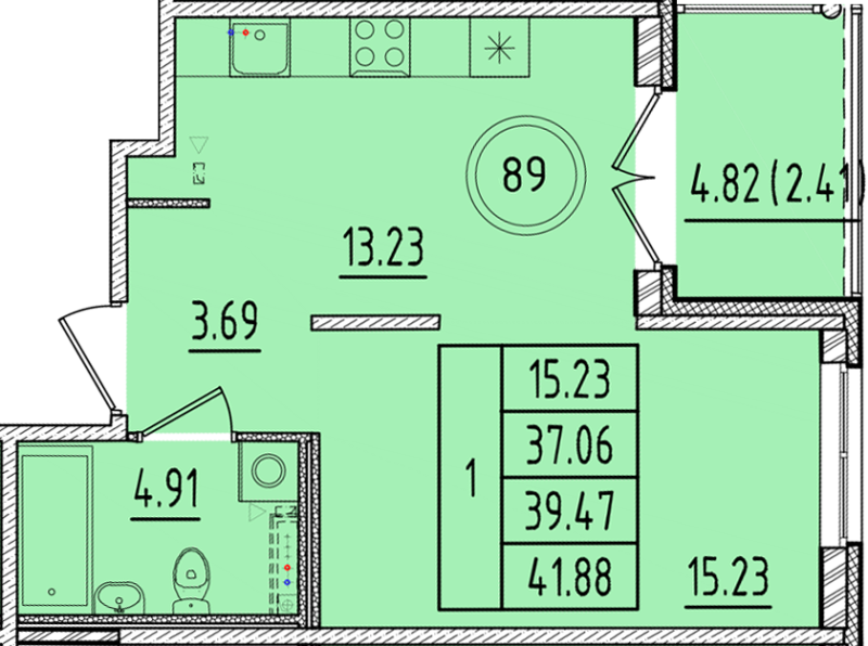1 ккв 37,1 м²