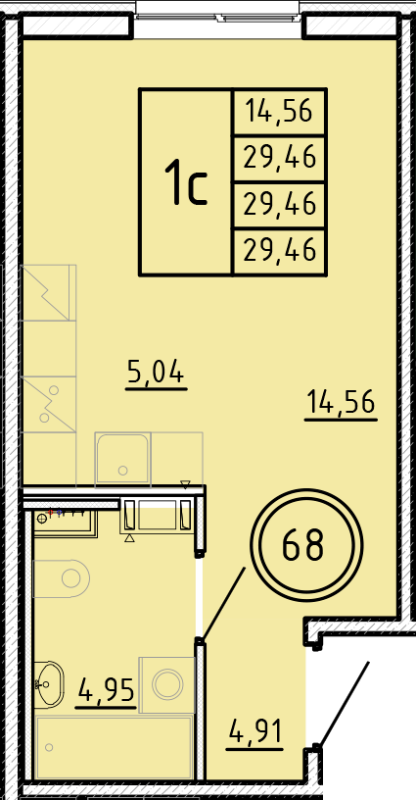 Студия 29,5 м²