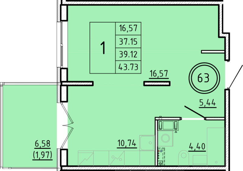 1 ккв 37,3 м²