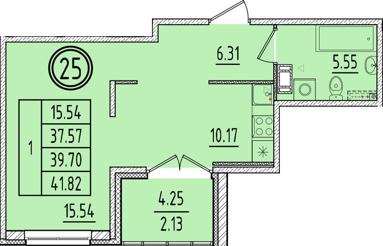 1 ккв 37,6 м²