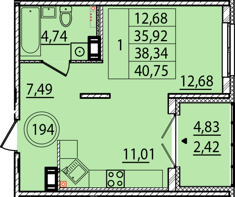 1 ккв 35,9 м²