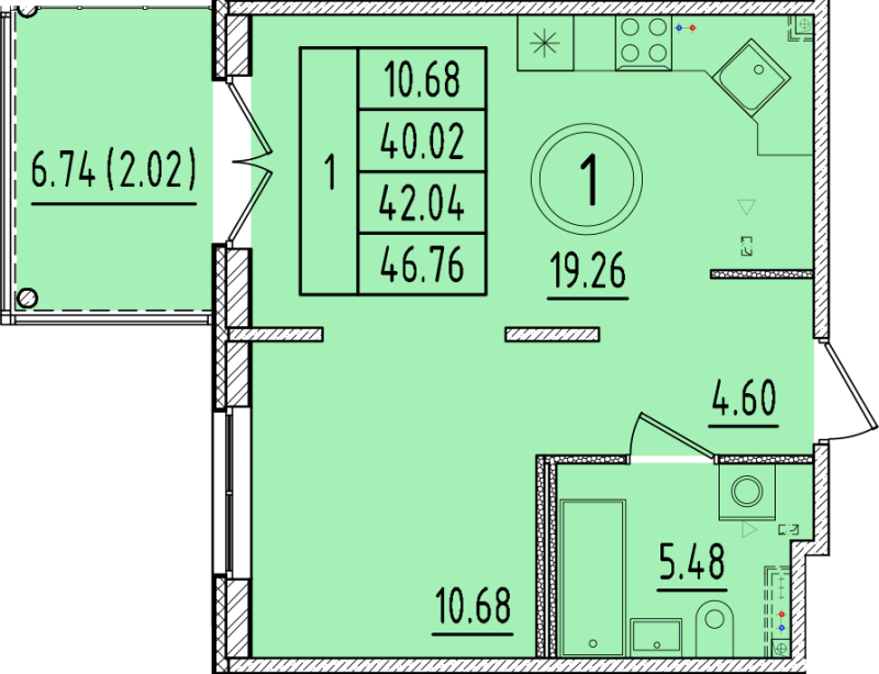 2 ккв (Евро) 40 м²