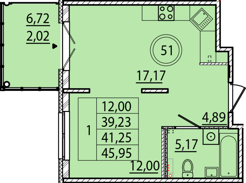 2 ккв (Евро) 39,2 м²