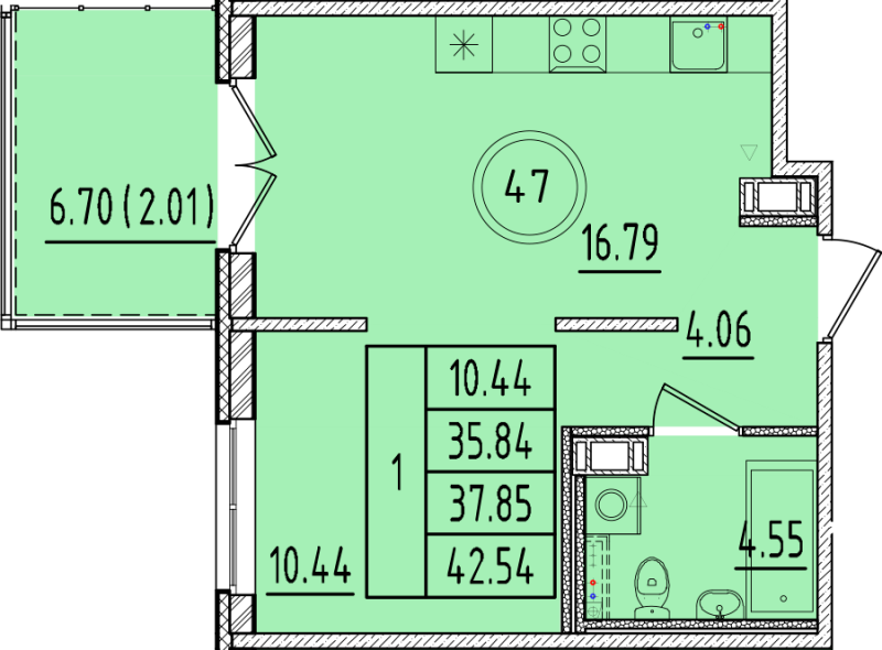 2 ккв (Евро) 35,8 м²