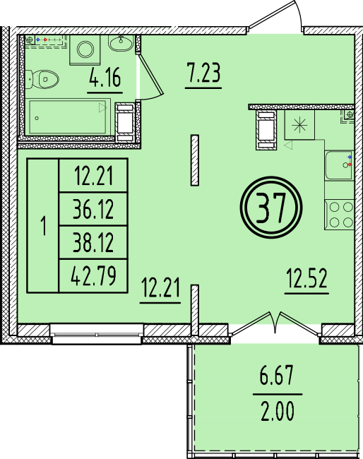 1 ккв 36,1 м²