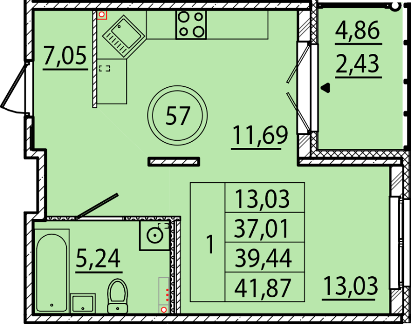1 ккв 37 м²